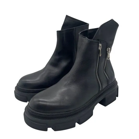 Sheridan Mia Black Combat Boots Chunky Lug Sole Double Zip Grunge Biker Matrix