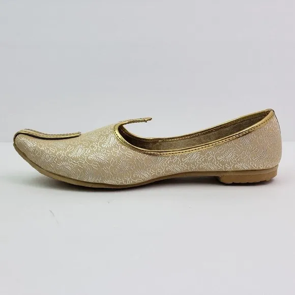 Shoe Bazar Etnic Mojri Khussa Mens Size 7 Gold Handmade Slip On Loafer Shoes