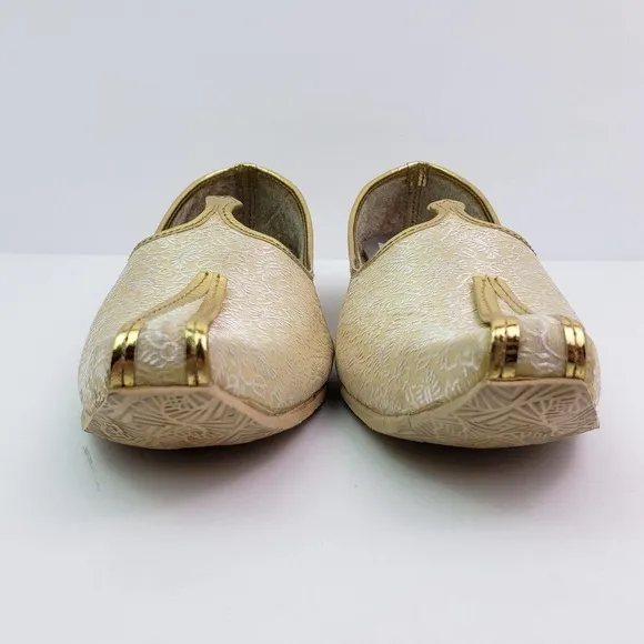 Shoe Bazar Etnic Mojri Khussa Mens Size 7 Gold Handmade Slip On Loafer Shoes