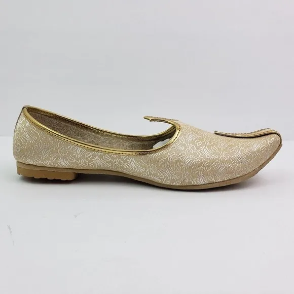 Shoe Bazar Etnic Mojri Khussa Mens Size 7 Gold Handmade Slip On Loafer Shoes