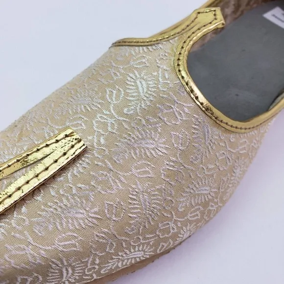 Shoe Bazar Etnic Mojri Khussa Mens Size 7 Gold Handmade Slip On Loafer Shoes