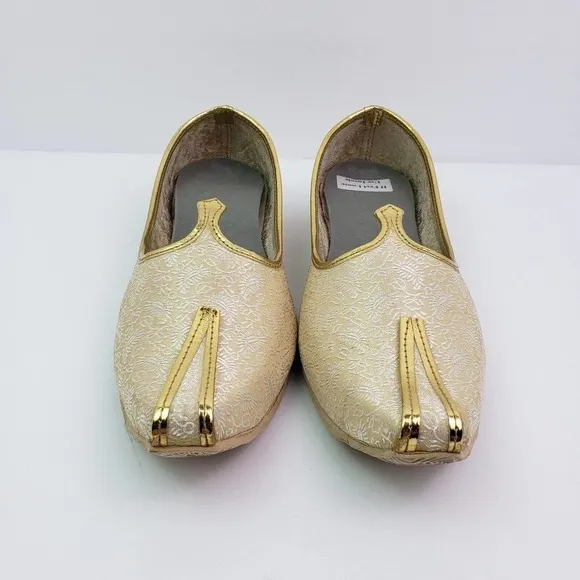 Shoe Bazar Etnic Mojri Khussa Mens Size 7 Gold Handmade Slip On Loafer Shoes