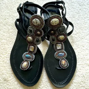 Sigerson Morrison natural gemstone embellished black Gladiators sz 9 NOS unworn