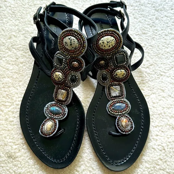 Sigerson Morrison natural gemstone embellished black Gladiators sz 9 NOS unworn