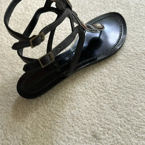 Sigerson Morrison natural gemstone embellished black Gladiators sz 9 NOS unworn