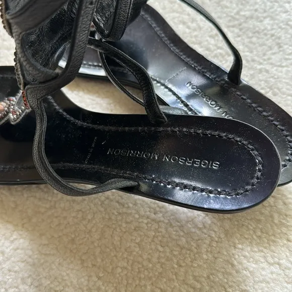 Sigerson Morrison natural gemstone embellished black Gladiators sz 9 NOS unworn