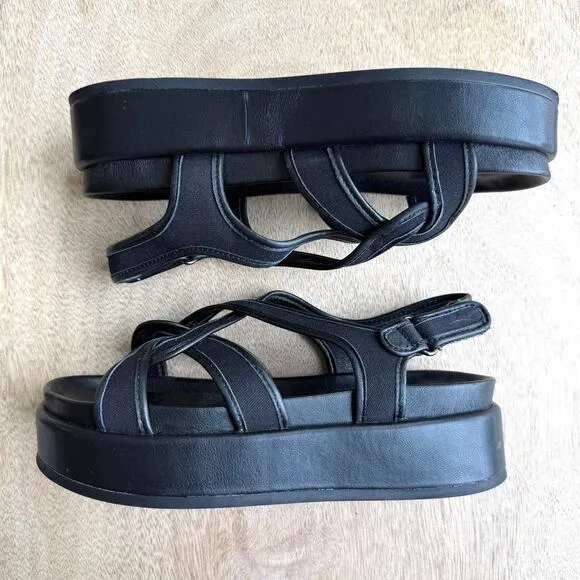 Silent D Strappy Black Platform Sandals Size 36 Comfort Sole NWOB Minimalist