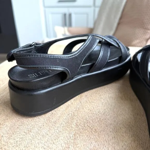 Silent D Strappy Black Platform Sandals Size 36 Comfort Sole NWOB Minimalist