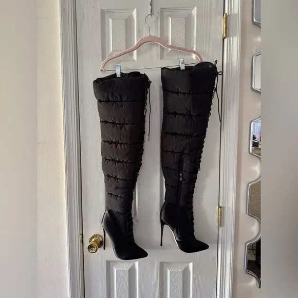 Simmi London Black Puffer Stiletto Boots Size 6