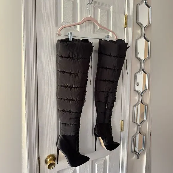 Simmi London Black Puffer Stiletto Boots Size 6