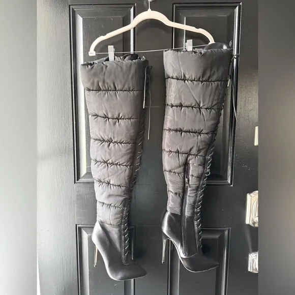 Simmi London Black Puffer Stiletto Boots Size 6