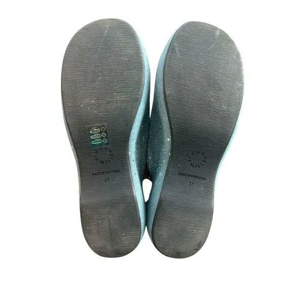 Simon Miller Bubble Crystal Denim Embellished Clogs Platform Shoes Size 37