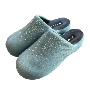 Simon Miller Bubble Crystal Denim Embellished Clogs Platform Shoes Size 37