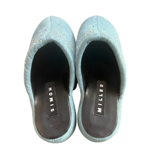 Simon Miller Bubble Crystal Denim Embellished Clogs Platform Shoes Size 37