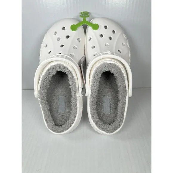 Size M9/W11 Crocs Baya Lined Clog Slip On White/Grey 205969-11H NEW