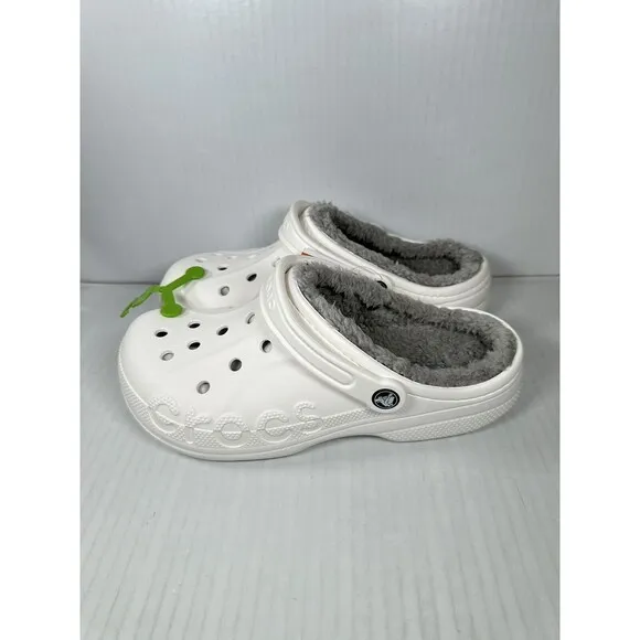 Size M9/W11 Crocs Baya Lined Clog Slip On White/Grey 205969-11H NEW