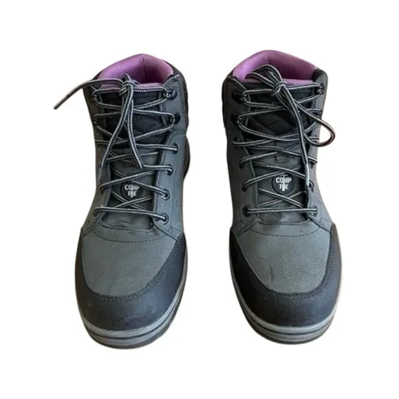 Skechers Comp Toe Work Boots • Gray Purple Lace Up Work Safety Boots • Size 7.5