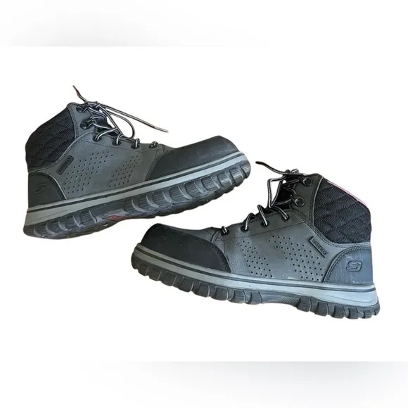Skechers Comp Toe Work Boots • Gray Purple Lace Up Work Safety Boots • Size 7.5