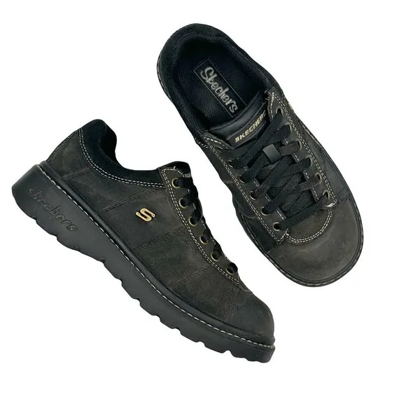 Skechers Vtg 90s Black Leather Suede Jammers Lace Chunky Platform Shoes
