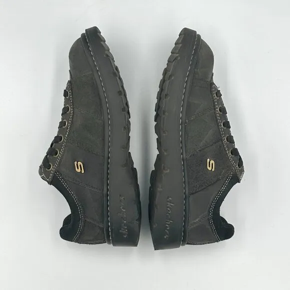 Skechers Vtg 90s Black Leather Suede Jammers Lace Chunky Platform Shoes