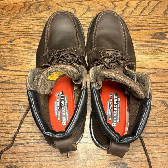 Skechers Work 77006 Brown Leather Moc Toe Work Boots Men’s 13