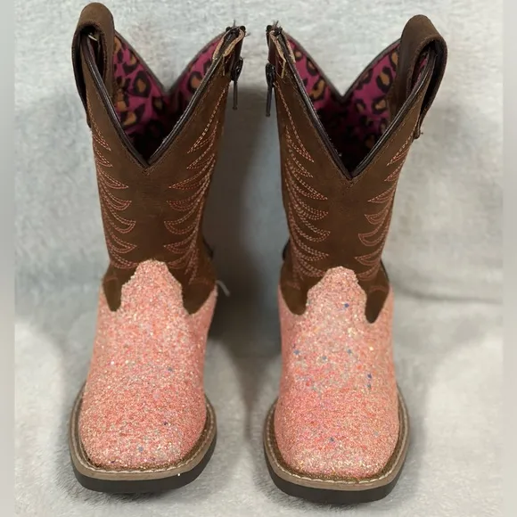 SMOKY MOUNTAIN BOOTS Girls Ariel Pink Glitter/Crazy Horse Western Boots (3076)
