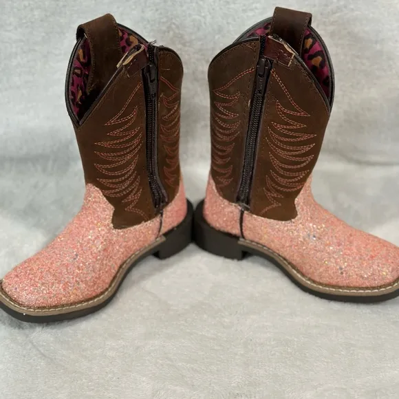 SMOKY MOUNTAIN BOOTS Girls Ariel Pink Glitter/Crazy Horse Western Boots (3076)