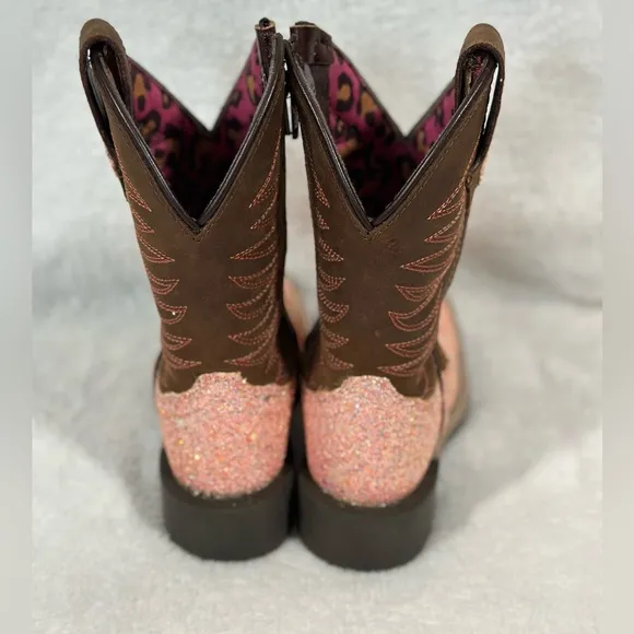 SMOKY MOUNTAIN BOOTS Girls Ariel Pink Glitter/Crazy Horse Western Boots (3076)