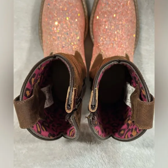 SMOKY MOUNTAIN BOOTS Girls Ariel Pink Glitter/Crazy Horse Western Boots (3076)