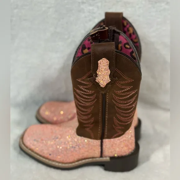 SMOKY MOUNTAIN BOOTS Girls Ariel Pink Glitter/Crazy Horse Western Boots (3076)