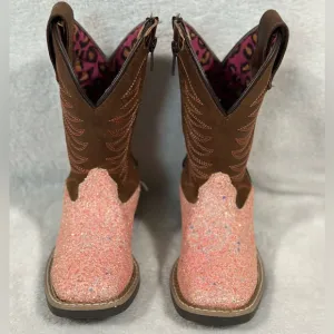 SMOKY MOUNTAIN BOOTS Girls Ariel Pink Glitter/Crazy Horse Western Boots (3076)