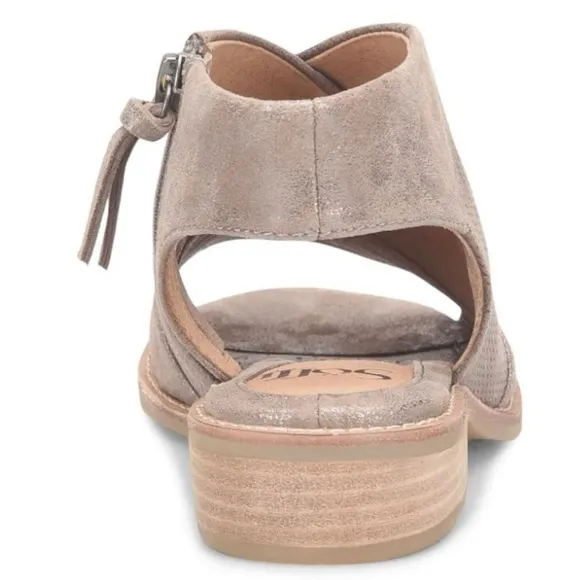SOFFT Natalia Sz 8.5 Smoke Metallic Embossed Leather Ankle Zip Sandals Orig $160