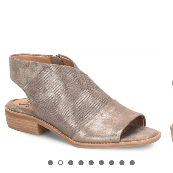 SOFFT Natalia Sz 8.5 Smoke Metallic Embossed Leather Ankle Zip Sandals Orig $160