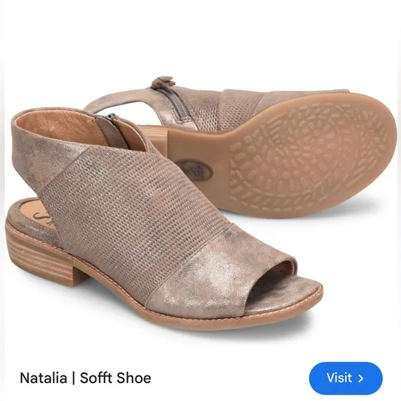 SOFFT Natalia Sz 8.5 Smoke Metallic Embossed Leather Ankle Zip Sandals Orig $160