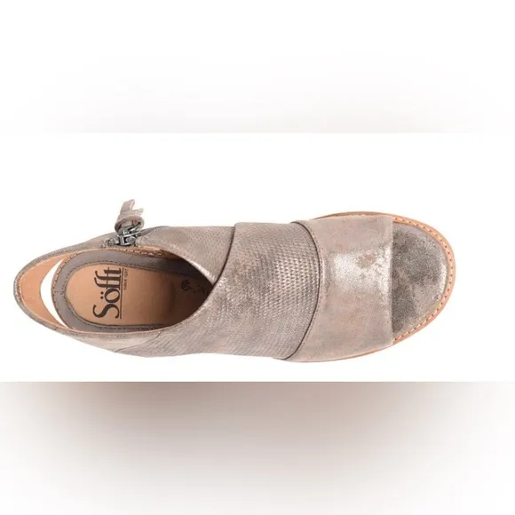 SOFFT Natalia Sz 8.5 Smoke Metallic Embossed Leather Ankle Zip Sandals Orig $160