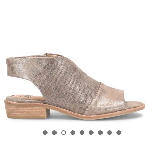 SOFFT Natalia Sz 8.5 Smoke Metallic Embossed Leather Ankle Zip Sandals Orig $160