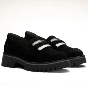 Softwaves Size 38.5 • Suede Vanna Black Platform Loafer Shoes.