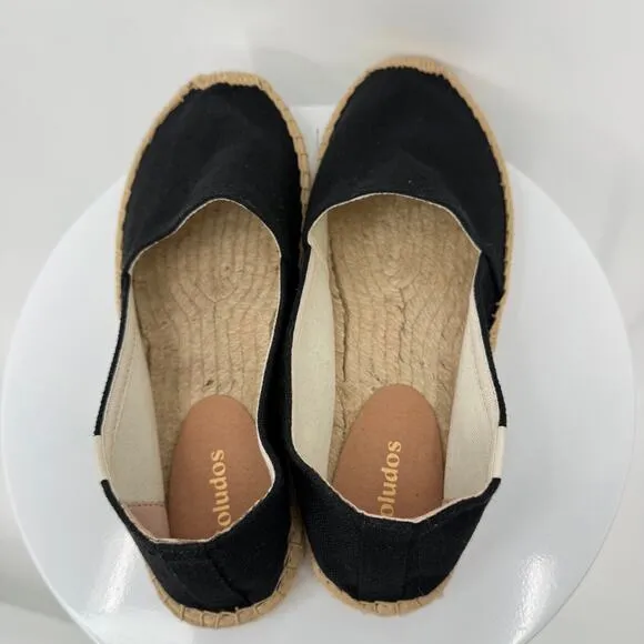 Soludos shoes women's 8.5 espadrille slip on flat canvas black NEW