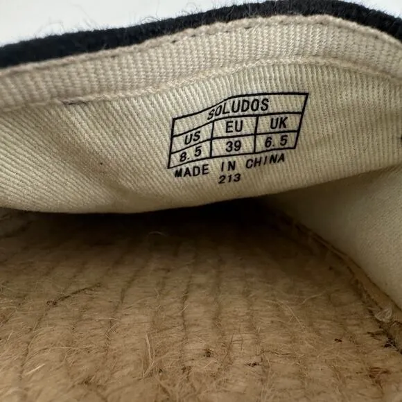 Soludos shoes women's 8.5 espadrille slip on flat canvas black NEW