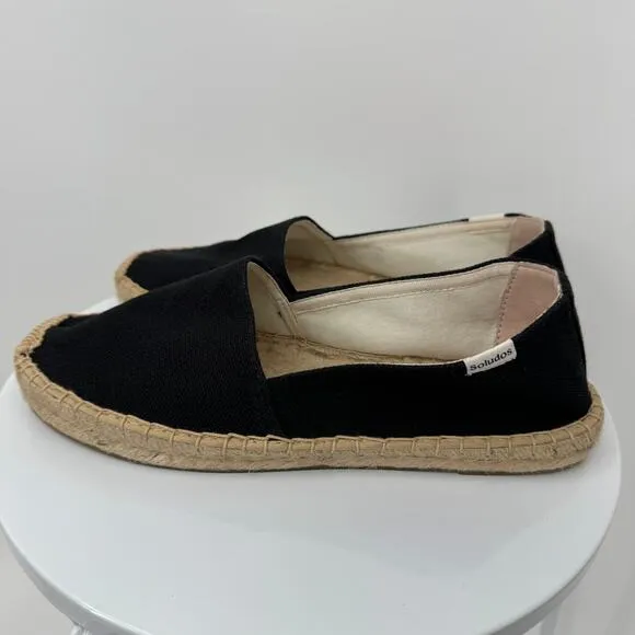 Soludos shoes women's 8.5 espadrille slip on flat canvas black NEW
