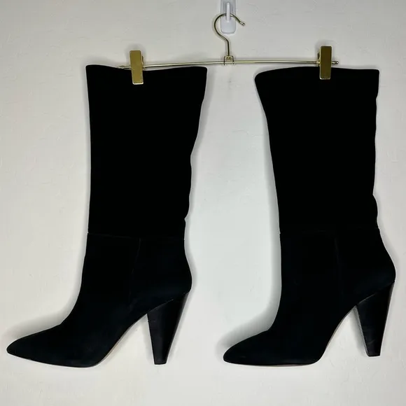 SOMETHING NAVY ‘PARKER’ BLACK SUEDE LEATHER TALL HEELED BOOTS SIZE 9.5