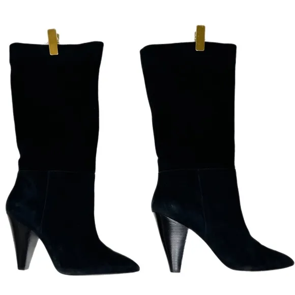 SOMETHING NAVY ‘PARKER’ BLACK SUEDE LEATHER TALL HEELED BOOTS SIZE 9.5