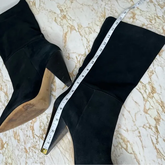 SOMETHING NAVY ‘PARKER’ BLACK SUEDE LEATHER TALL HEELED BOOTS SIZE 9.5