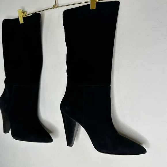 SOMETHING NAVY ‘PARKER’ BLACK SUEDE LEATHER TALL HEELED BOOTS SIZE 9.5