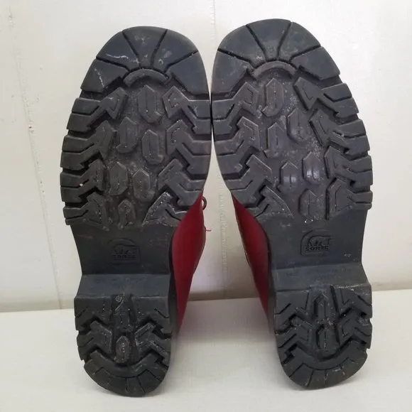 Sorel 7.5 Red Leather Mountaineering Ankle Boots Lace Up Hiking Work Canada
