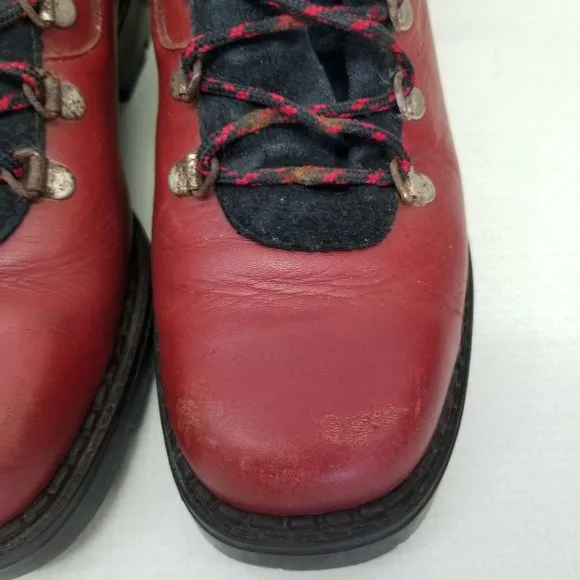 Sorel 7.5 Red Leather Mountaineering Ankle Boots Lace Up Hiking Work Canada