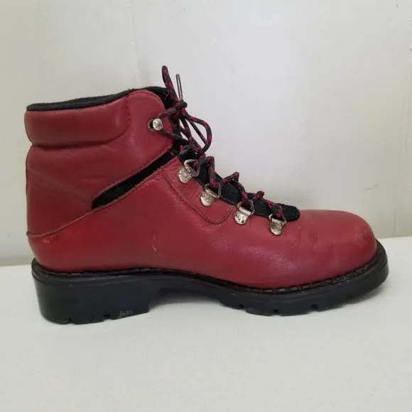 Sorel 7.5 Red Leather Mountaineering Ankle Boots Lace Up Hiking Work Canada
