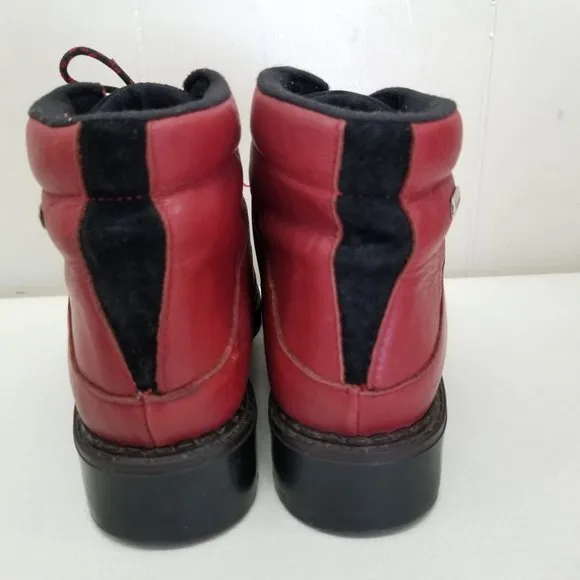 Sorel 7.5 Red Leather Mountaineering Ankle Boots Lace Up Hiking Work Canada
