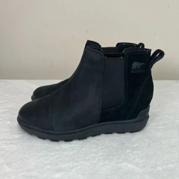 Sorel Black Evie II Chelsea Wedge Boots Ankle 7 Women