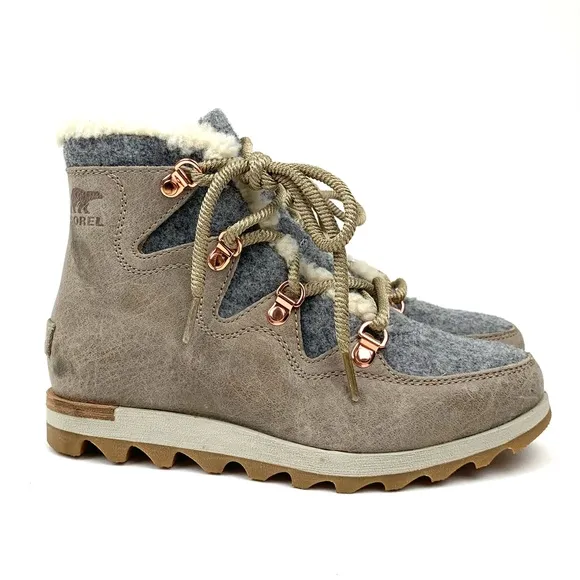 Sorel Boots Alpine Sneakerchic Sherpa Sneaker Ankle Bootie Leather Flannel Sz 5